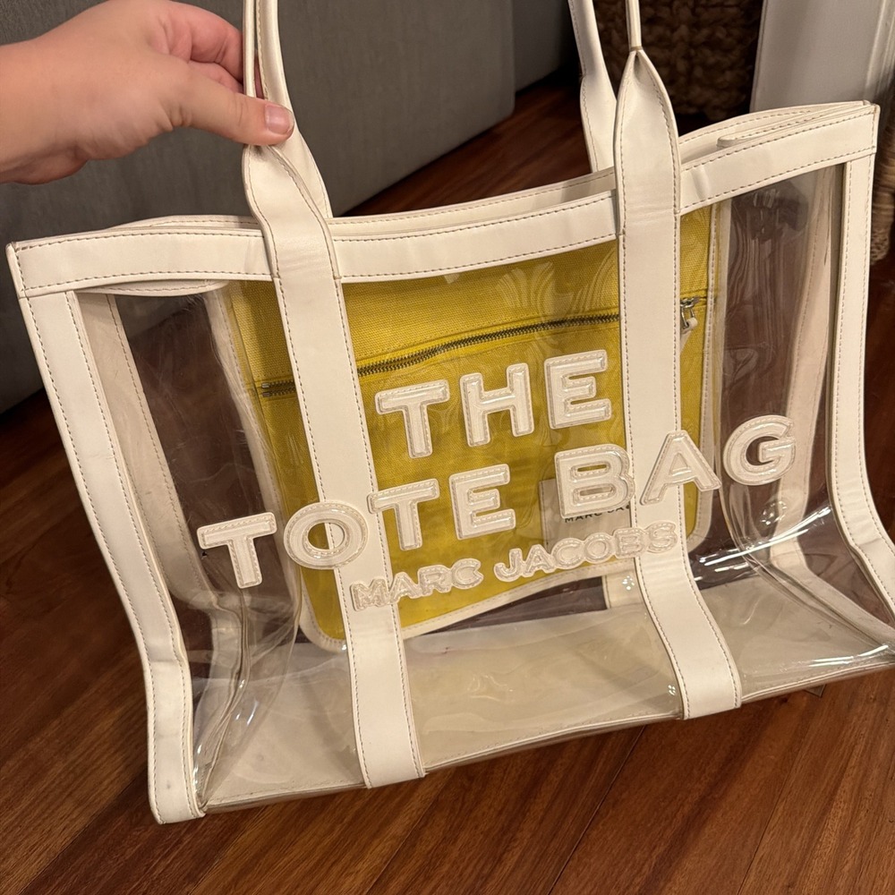 Marc Jacobs Clear Tote Bag With Yellow Insert Large Shoulder Bag White Leather